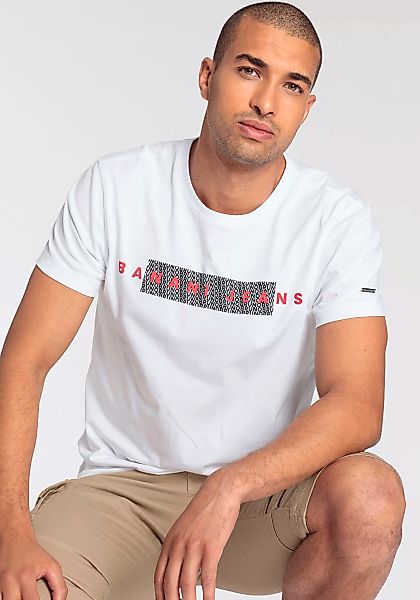 Bruno Banani Rundhalsshirt, schmal geschnitten, mit lässigem Print, Rundhal günstig online kaufen