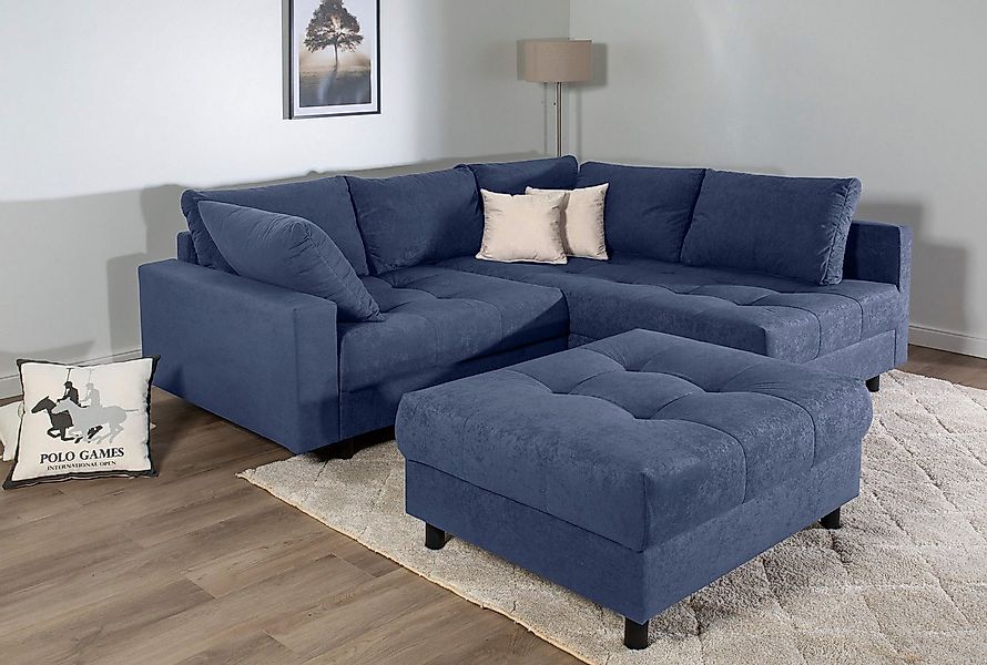 COLLECTION AB Ecksofa Toni L-Form, B: 215 cm, mit Hocker & 2 Zierkissen, Fe günstig online kaufen