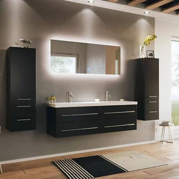 Lomadox Badezimmer Set MIRAMAR-02 schwarz Seidenglanz inkl. Waschbecken und günstig online kaufen