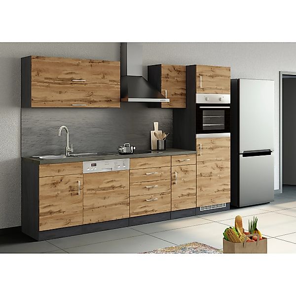 Held Möbel Küchenzeile Sorrento 270 cm Wotaneiche-Grafit günstig online kaufen