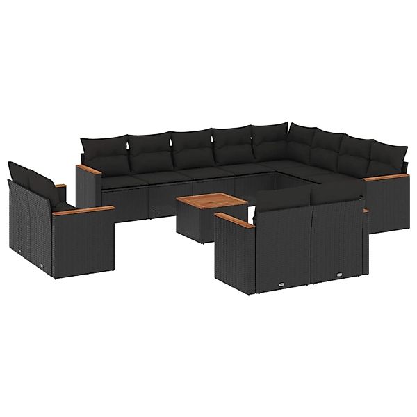 vidaXL 13-Tlg Garten-Sofagarnitur mit Kissen Schwarz Poly Rattan 3258919 günstig online kaufen