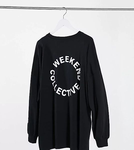 ASOS – Weekend Collective Curve – Oversized T-Shirt in Schwarz mit Logo hin günstig online kaufen