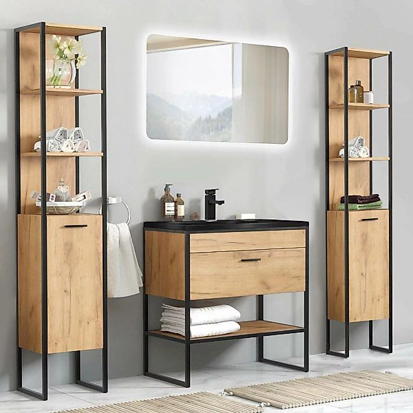 Badmöbel Set MANHATTAN-56 5-teilig in Industrie-DesignGold Craft Oak-Eiche günstig online kaufen