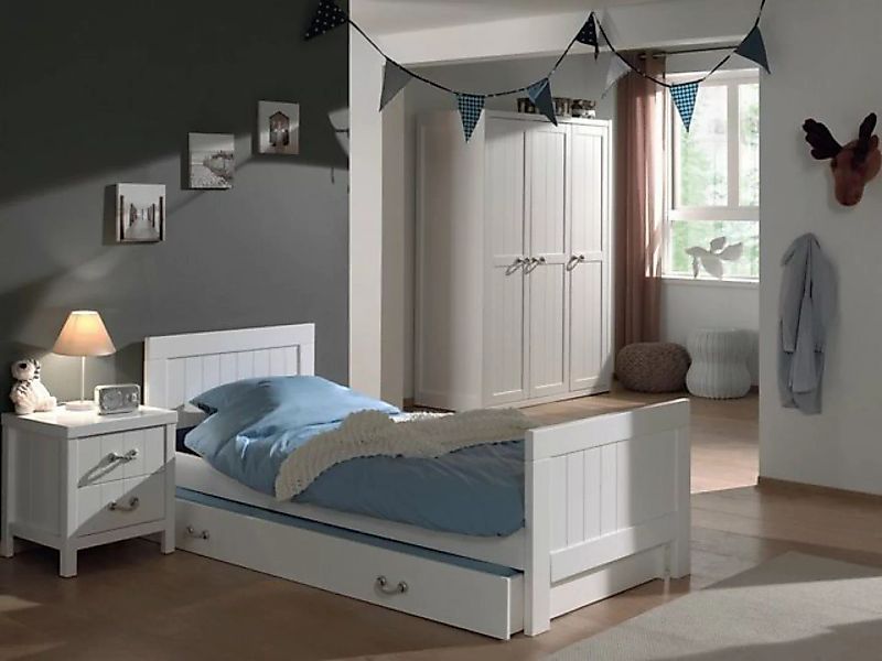 Natur24 Kinderbett Einzelbett mit Schublade Nachtkonsole Kleiderschrank Lew günstig online kaufen