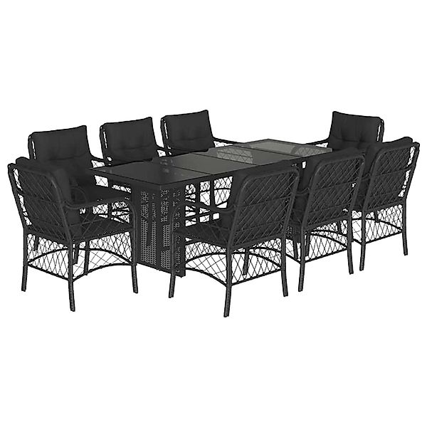 vidaXL 9-Tlg Garten-Essgruppe mit Kissen Schwarz Poly Rattan 3212057 günstig online kaufen