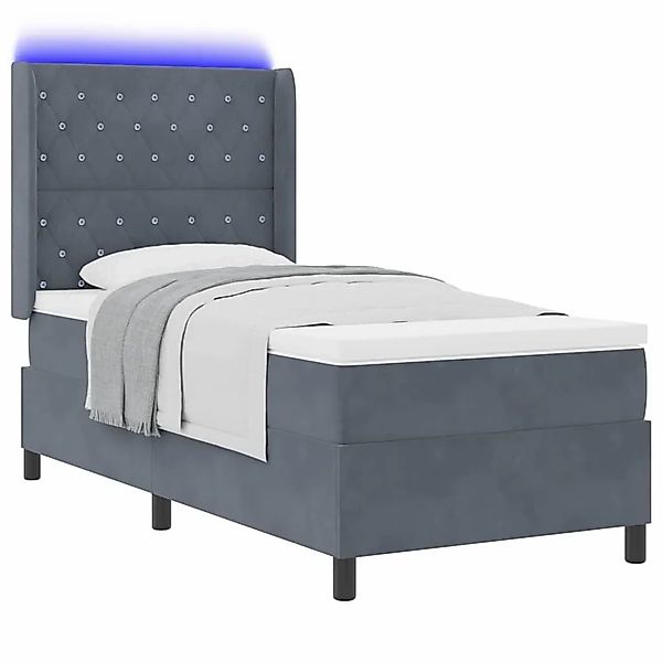 vidaXL Boxspringbett mit Matratze mit LED Dunkelgrau 90 x 200 cm Samt 33437 günstig online kaufen