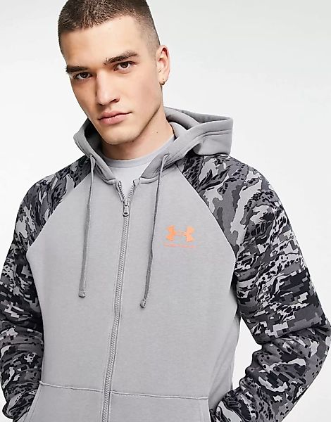 Under Armour – Rival – Fleece-Kapuzenjacke mit Military-Muster in Grau und günstig online kaufen