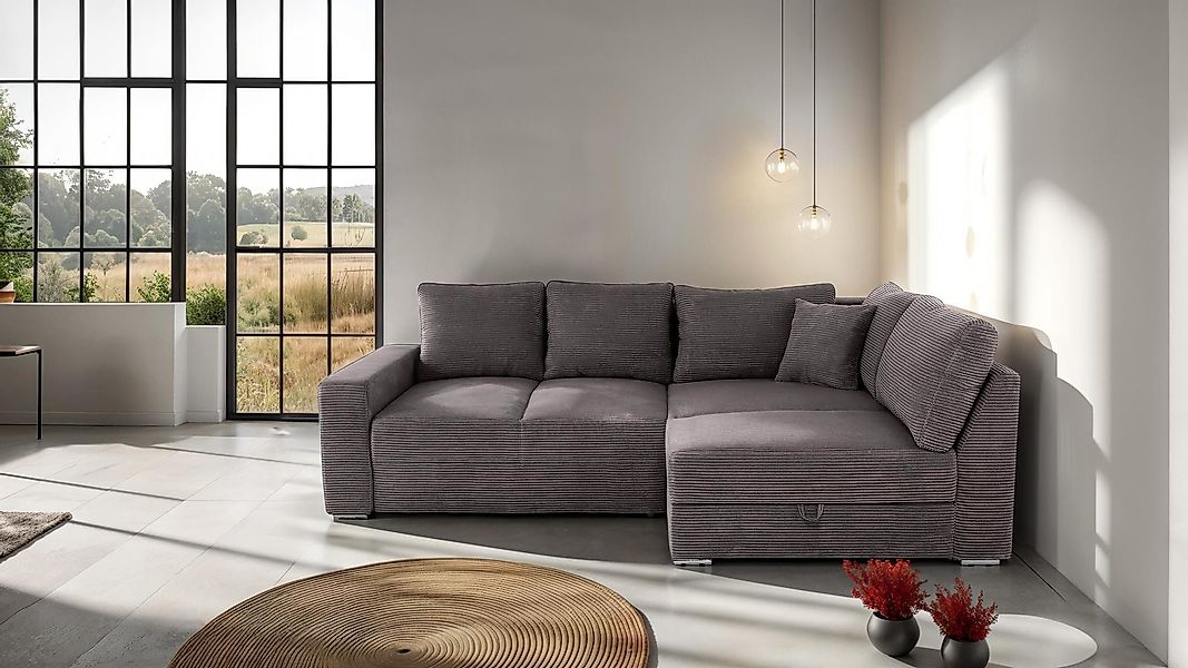 Massivart® Ecksofa JANIS Cord dunkelgrau / günstig online kaufen