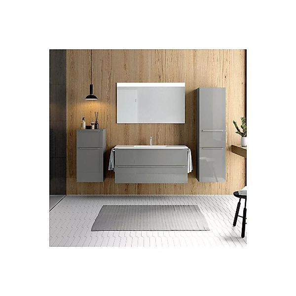 Badezimmermöbel Komplett Set mit Spiegel, LED Beleuchtung, 2 seitl. Handtuc günstig online kaufen