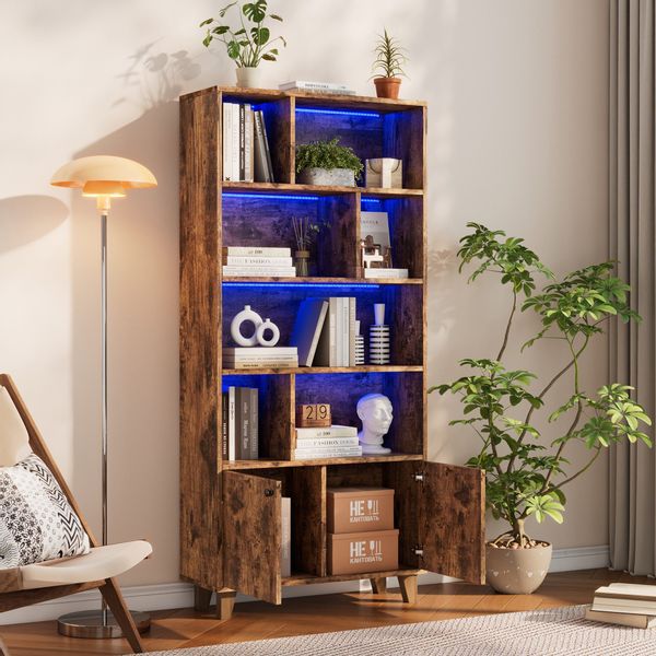 Merax Bücherregal Bücherschrank mit LED-Ambientebeleuchtung, 80x30x173 günstig online kaufen