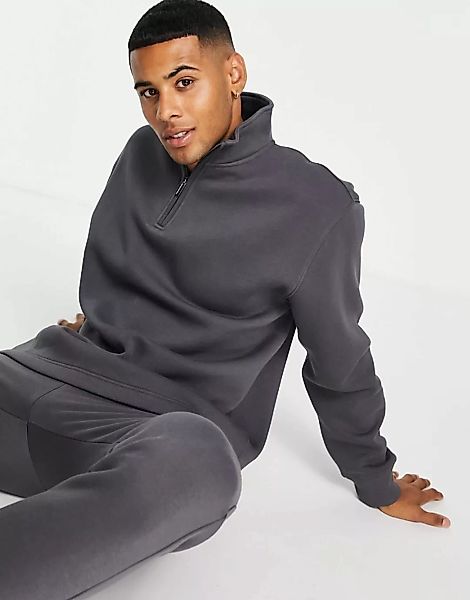 Topman – Sweatshirt in Grau mit kurzem Reißverschluss, Kombiteil günstig online kaufen