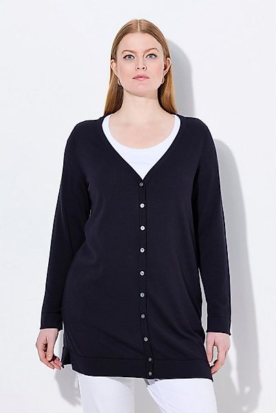 Ulla Popken Strickjacke Long-Strickjacke V-Ausschnitt Langarm Pima Cotton günstig online kaufen