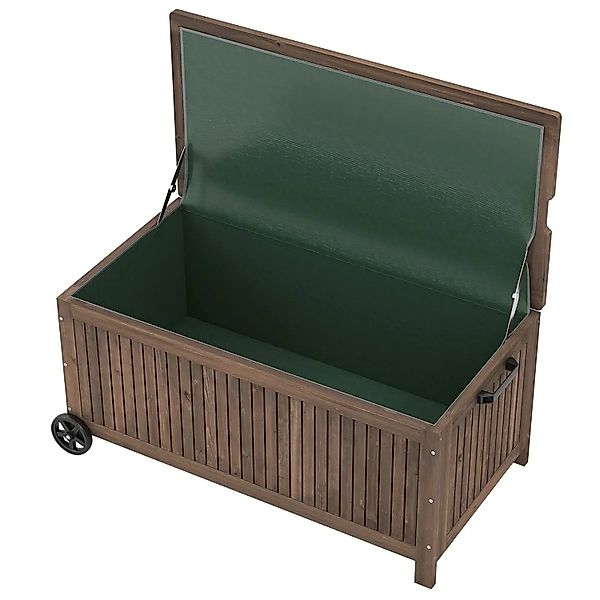 Costway Gartenbox Holz 213 L mit Rädern & Pe-Auskleidung Braun günstig online kaufen