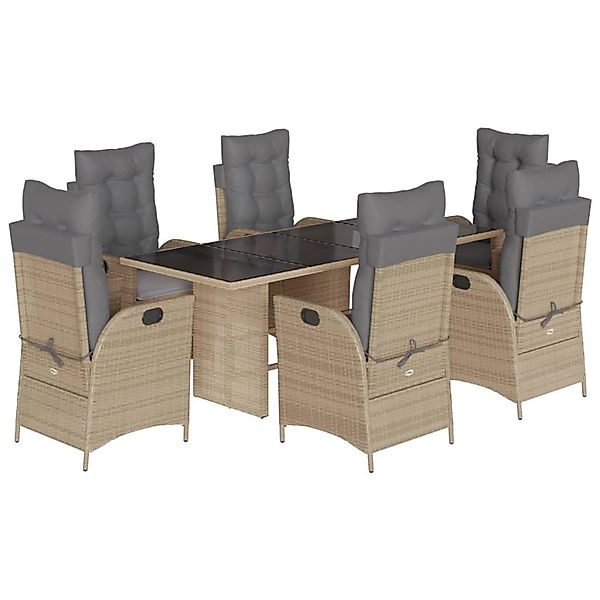 vidaXL 7-Tlg Garten-Essgruppe mit Kissen Beigemischung Poly Rattan 3213127 günstig online kaufen