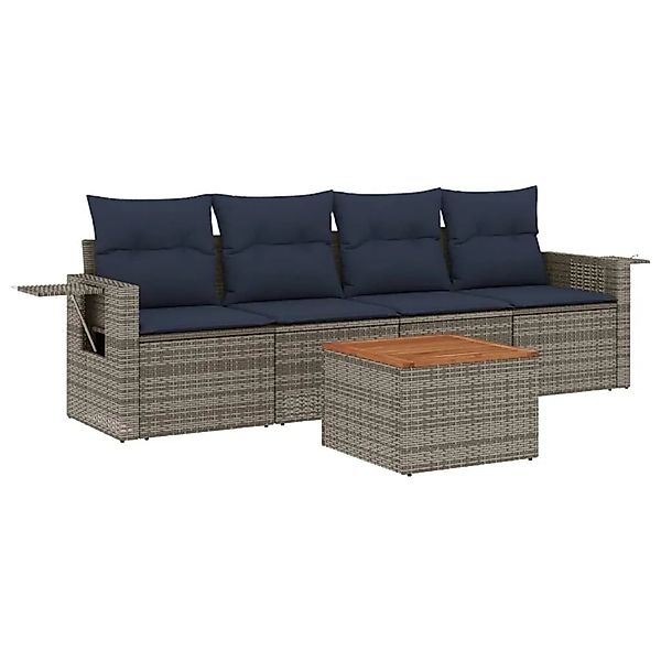 vidaXL 5-Tlg Gartensofa-Set mit Kissen Grau Polyrattan 3224444 günstig online kaufen
