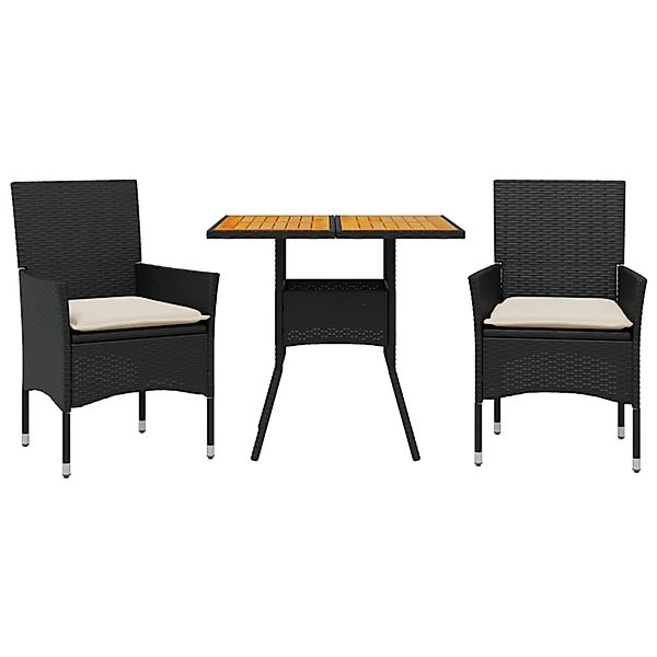 vidaXL 3-Tlg Garten-Essgruppe mit Kissen Schwarz Poly Rattan Akazie 3278709 günstig online kaufen