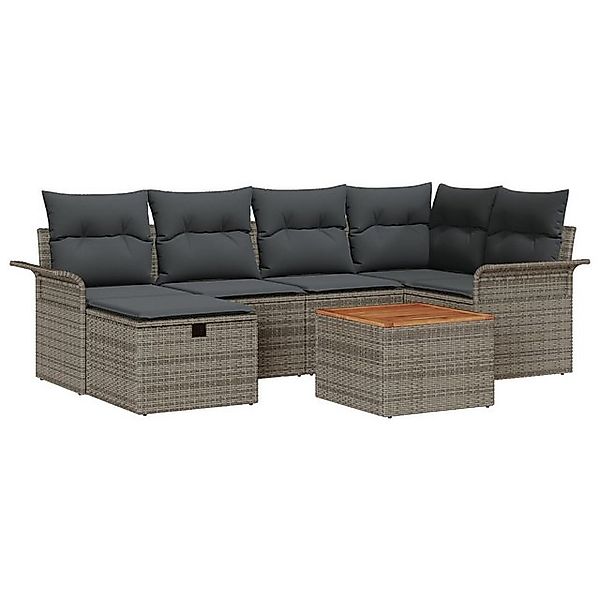 vidaXL Loungesofa 7-teiliges Garten-Sofa-Set mit Kissen Grau Poly Rattan, 7 günstig online kaufen