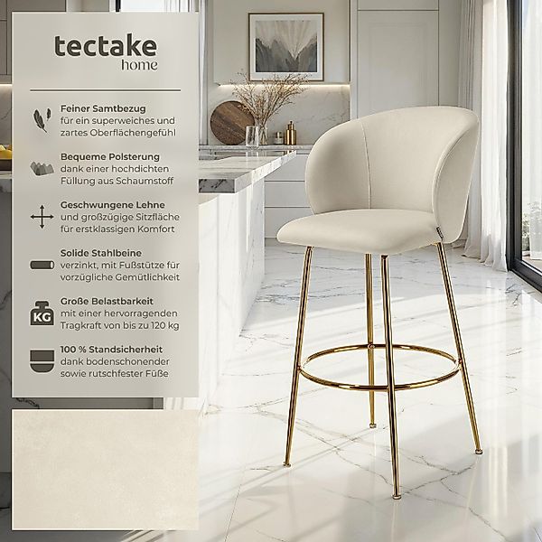 tectake Barhocker Barstuhl, in Samtoptik, gepolstert günstig online kaufen