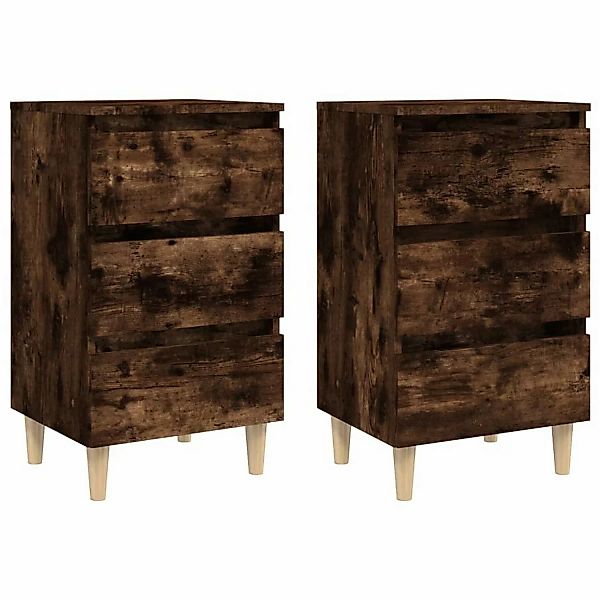 vidaXL Nachttische 2 Stk Massivholz-Beine Räuchereiche 40x35x69 cm günstig online kaufen