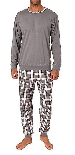 Normann Pyjama Normann Herren Pyjama lang mit Bündchen und karierter Jersey günstig online kaufen