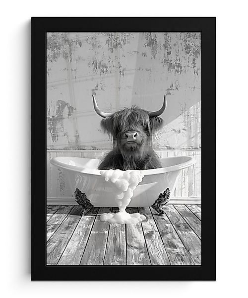 MuchoWow Poster Scottish Highlander - Tier - Badewanne - Schwarz - Weiß, (1 günstig online kaufen