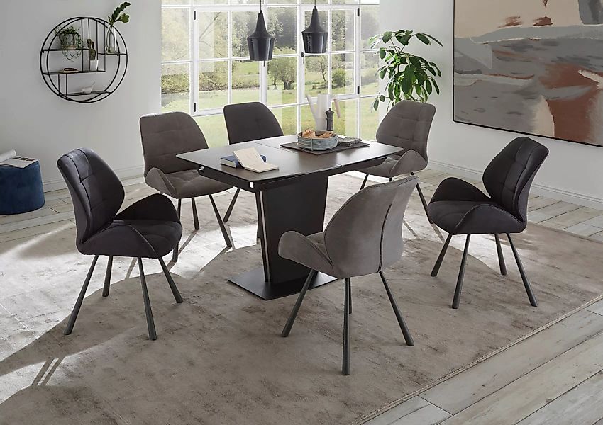 Essgruppe Keramik Esstisch + Stühle 6x hell grau Ferrara günstig online kaufen
