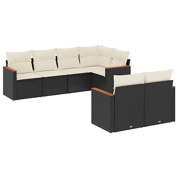 vidaXL 7-Tlg Garten-Sofagarnitur mit Kissen Schwarz Poly Rattan 3226140 günstig online kaufen