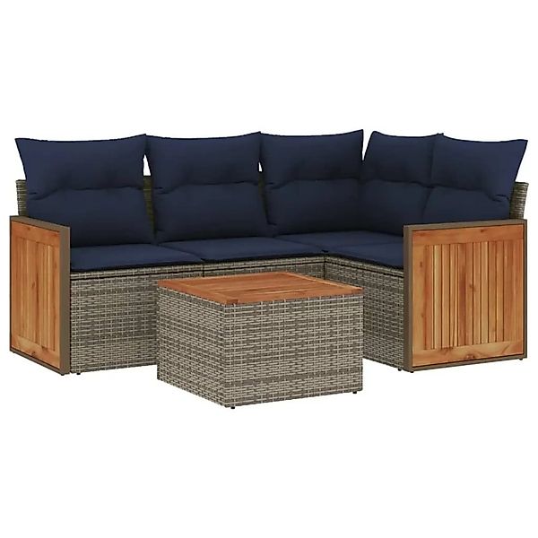 vidaXL 5-Tlg Gartensofa-Set mit Kissen Grau Polyrattan 3227622 günstig online kaufen