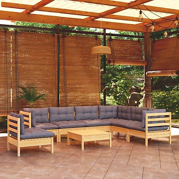 8-tlg. Garten-lounge-set Mit Grauen Kissen Kiefer Massivholz günstig online kaufen