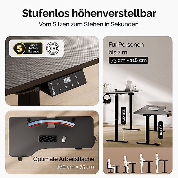 Casaria Schreibtisch, Höhenverstellbar Elektrisch 160x75cm L-Form günstig online kaufen
