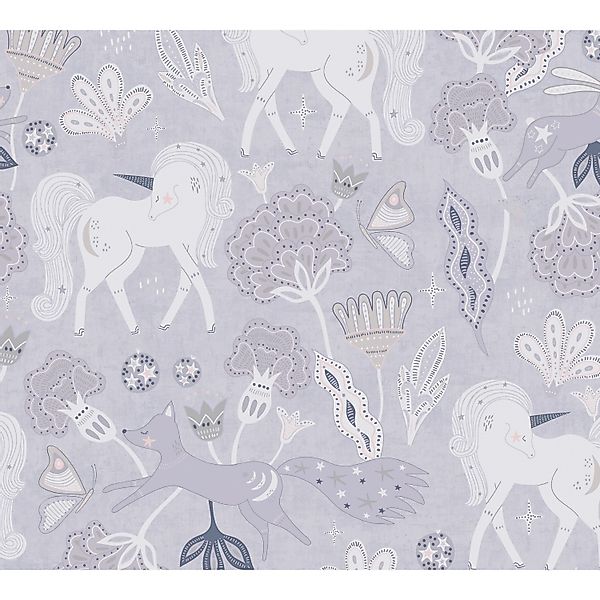 A.S. Creation Vliestapete Einhorn Blumen 10,05 m x 0,53 m Grau-Rosa FSC® günstig online kaufen