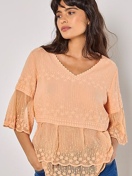 Apricot Blusentop Embroidered Cotton Mesh Top, günstig online kaufen