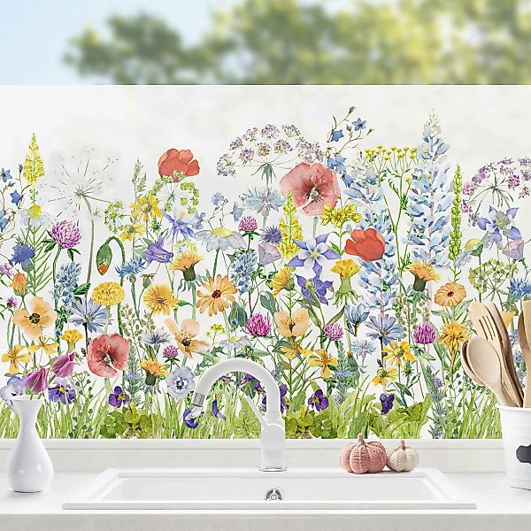 Fensterfolie Aquarellierte Blumenwiese günstig online kaufen
