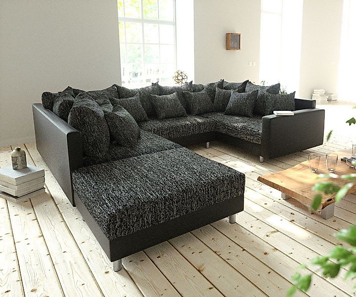 DELIFE Wohnlandschaft Clovis, Schwarz mit Hocker günstig online kaufen