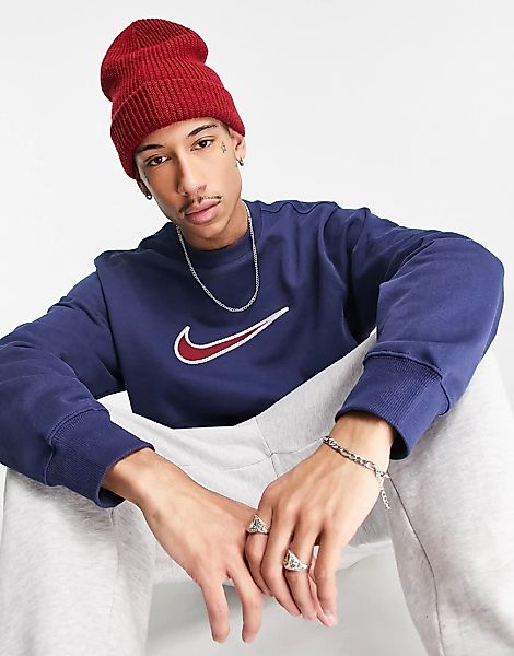 Nike – Retro – Sweatshirt aus schwerem Material in Marineblau mit Swoosh-Lo günstig online kaufen