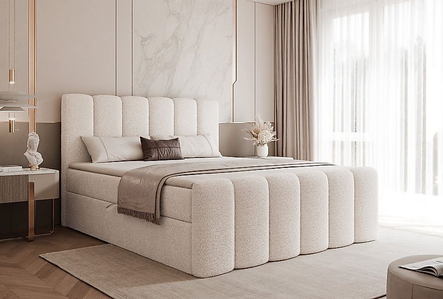 Goldstoff Boxspringbett Elegantes Bett "ETERNA" mit Stauraum & hohem Schlaf günstig online kaufen