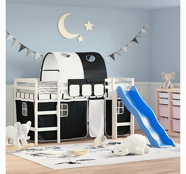 vidaXL Kinderbett Kinderhochbett mit Tunnel Weiß Schwarz 90x190 cm Kiefernh günstig online kaufen