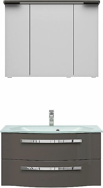 Saphir Badmöbel-Set "Serie 4005, vormontiert, Glaswaschbecken, Spiegelschra günstig online kaufen