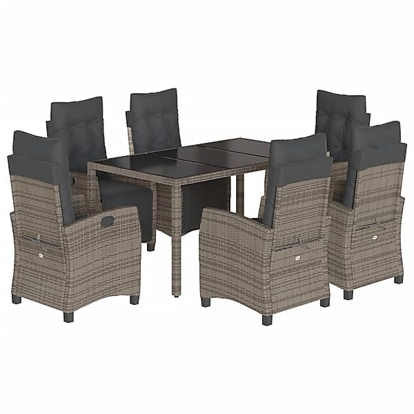 vidaXL 7-Tlg Garten-Essgruppe mit Kissen Grau Poly Rattan 3212897 günstig online kaufen
