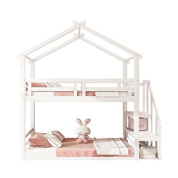 Ulife Etagenbett Niedriges Kinderbett Hochbett mit oberem Lattenrost und Tr günstig online kaufen