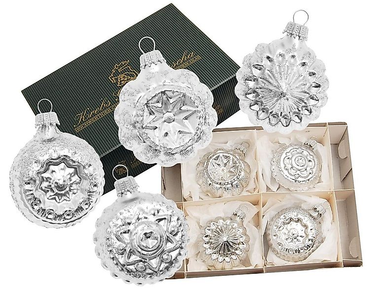 Krebs Glas Lauscha Weihnachtsbaumkugel 4er Set - Glaskugeln in Silber - ca. günstig online kaufen