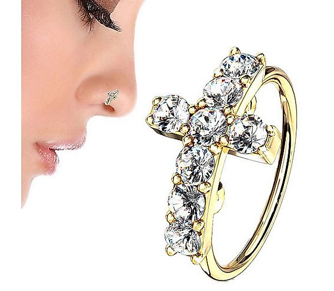 Taffstyle Nasenpiercing Piercing Biegbar Kreuz mit Kristall, filigrane Zirk günstig online kaufen
