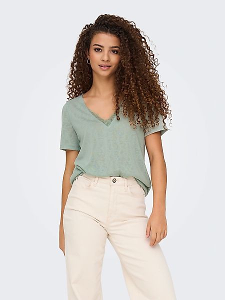 ONLY V-Shirt "ONLZOLA LIFE S/S V-NECK LACE TOP JRS" günstig online kaufen