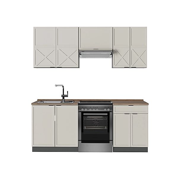 Vicco Fame-Line Küchenzeile GrauBeige/Anthrazit 200 cm AP Eiche günstig online kaufen