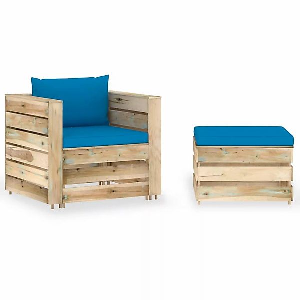 2-tlg. Garten-lounge-set Mit Kissen Grün Imprägniertes Holz günstig online kaufen