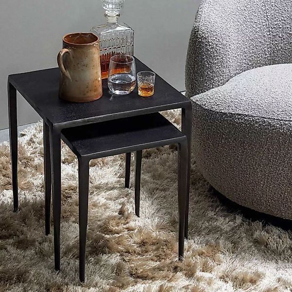 Quadratische Sofa Beistelltische aus Metall Schwarzgrau (zweiteilig) günstig online kaufen