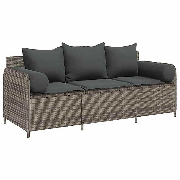 vidaXL Gartensofa mit Kissen 3-Sitzer Grau Poly Rattan 4104174 günstig online kaufen