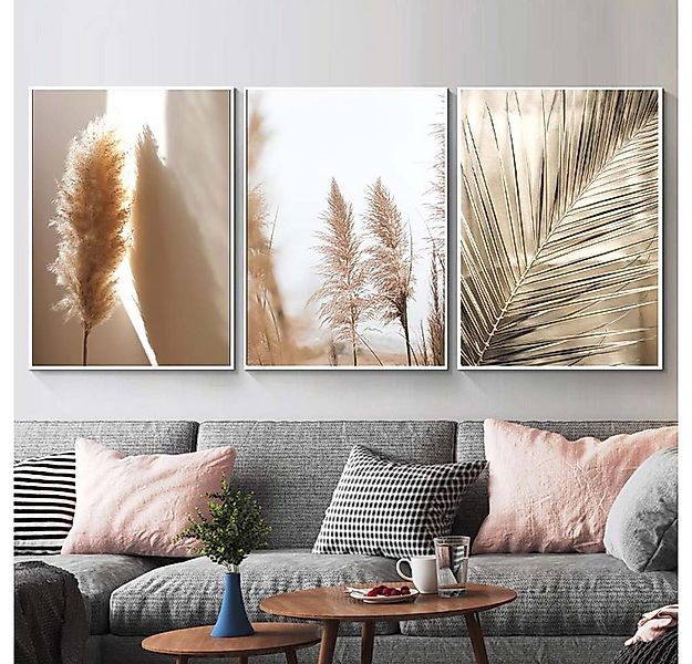 trends for living Wandbild 3Set Beige Pampasgras Bilder Deko Wohnzimmer Sch günstig online kaufen