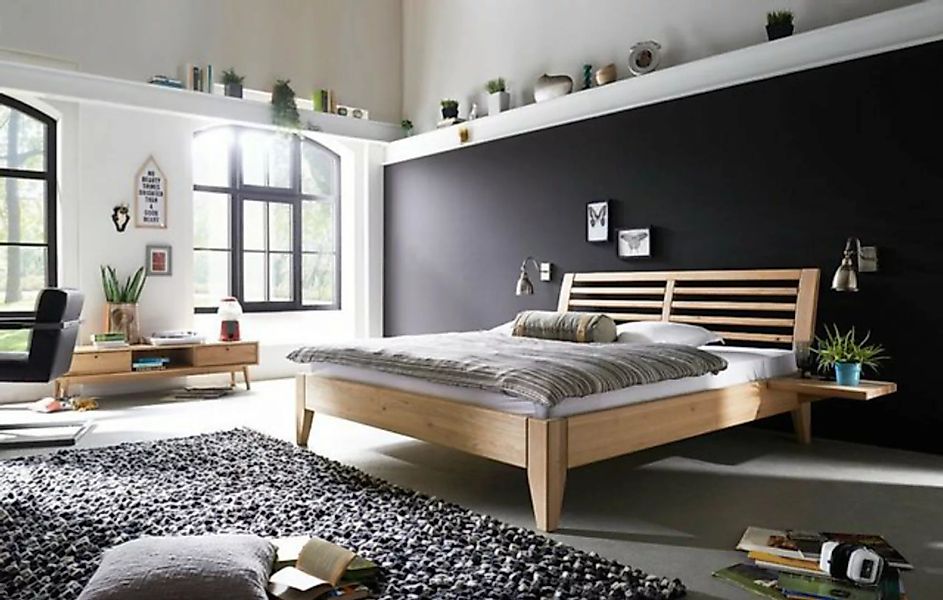 Natur24 Einzelbett Bett Odense 90x200cm Wildeiche Bianco massiv mit Kopftei günstig online kaufen