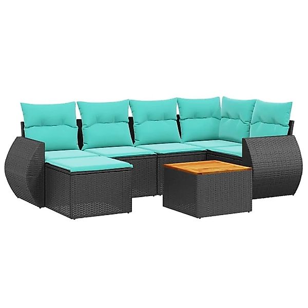 vidaXL 7-Tlg Gartensofa-Set mit Kissen Schwarz Polyrattan 3225105 günstig online kaufen